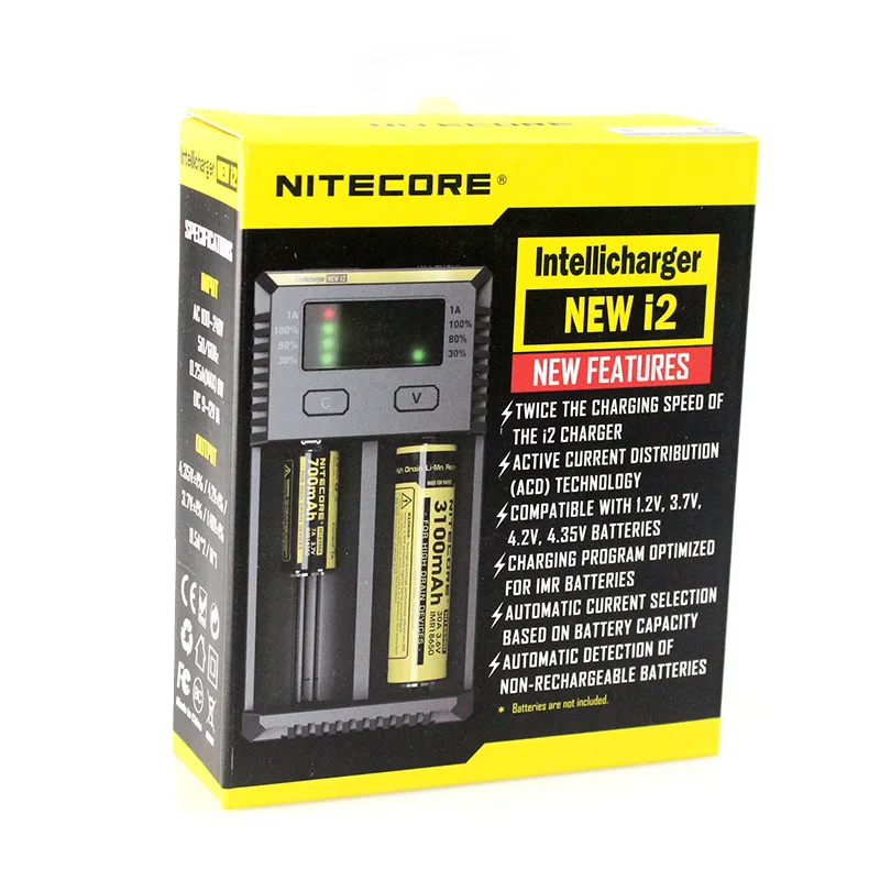 NITECORE Новый I2 Intelli зарядное устройство oled экран + 18650 2600 мАч NL1826 3 7 V 9.6Wh