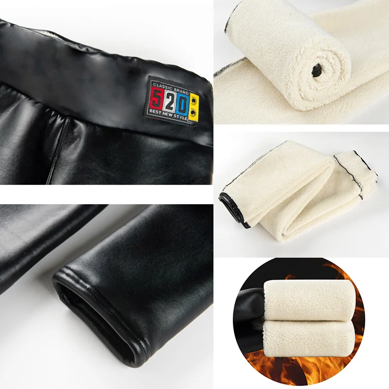 

Plus Size Warm Cashmere Thick PU Leather Pants Women High Elastic Waist Leggings Sexy Slim Leather Leggin Skinny Fleece Trousers