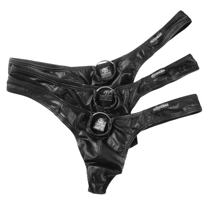 

Men Underwear Sexy Thongs G-string PU Leather Low Rise Underpants Mens Thongs Gay Sissy Panties Bulge Pouch Exotic Jockstrap