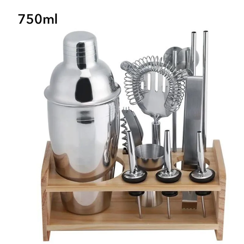 750ml set 12 шт нержавеющей барный коктейль-Шейкер Набор барной посуды миксер вина мартини Бостонский шейкер бармен ложка палочка для скручивания барменов комплект - Цвет: 750ml set
