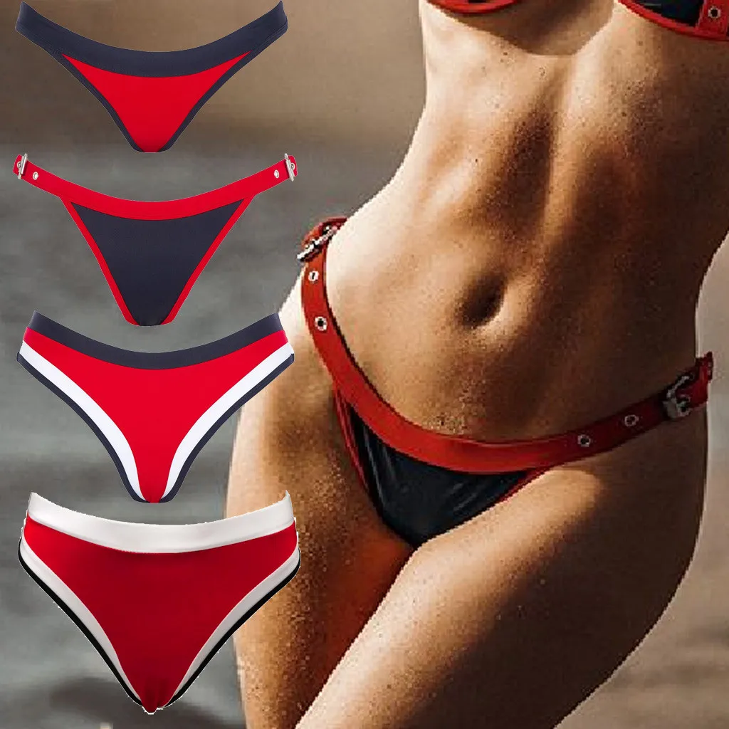 

Women Low Waist Swim Briefs Color Patchwork Panties Adjustable Width/ Elastic Waist Swim Underwear Knickers Female Shorts A20