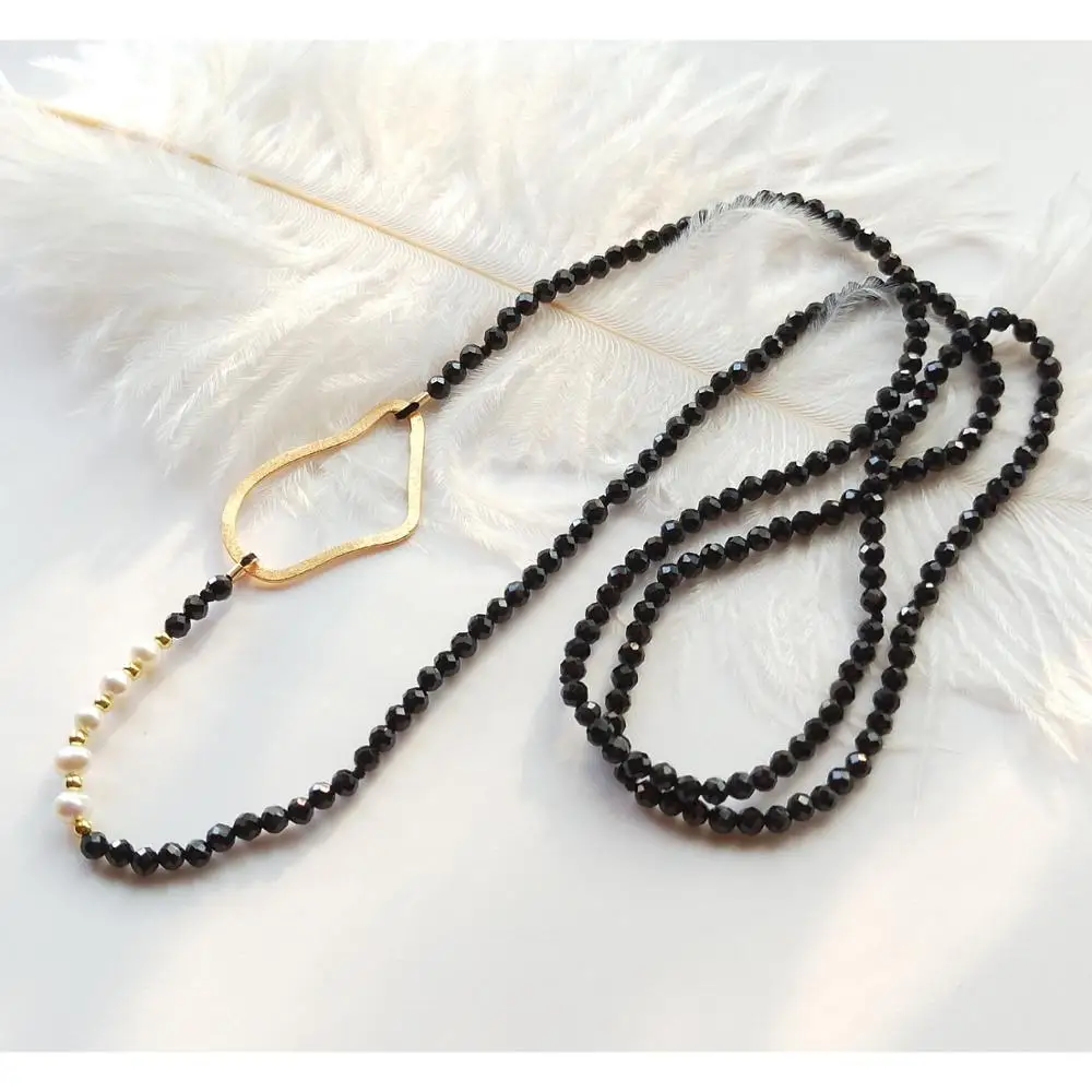 ЛИИ Ji Черный шпинель пресноводный жемчуг 925 пробы серебряные серьги 18K