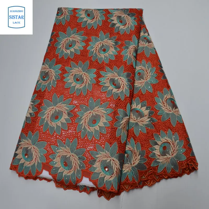 100% хлопок небесно-голубой швейцарский вуаль кружево в Швейцарии с камнями