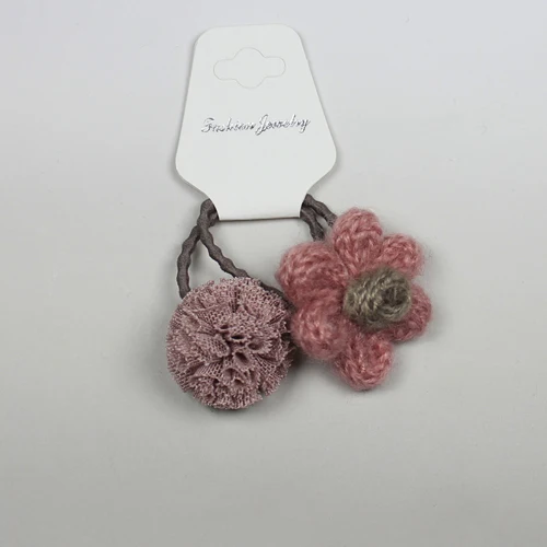 Pink Flower Lace 2 шт./партия, зимний детский вязаный цветок, пушистые круглые помпоны для волос, помпон для волос, резинки для волос, конский хвост, держатель HB038 - Цвет: Pink Flower Lace