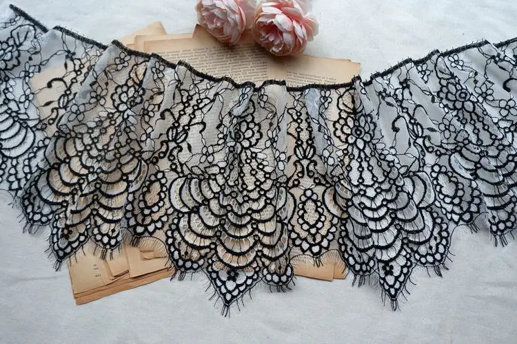 6 м/упак. ширина 24 см белый черный DIY изысканные классические ресницы кружева украшения вышивка кружевная ткань RS673