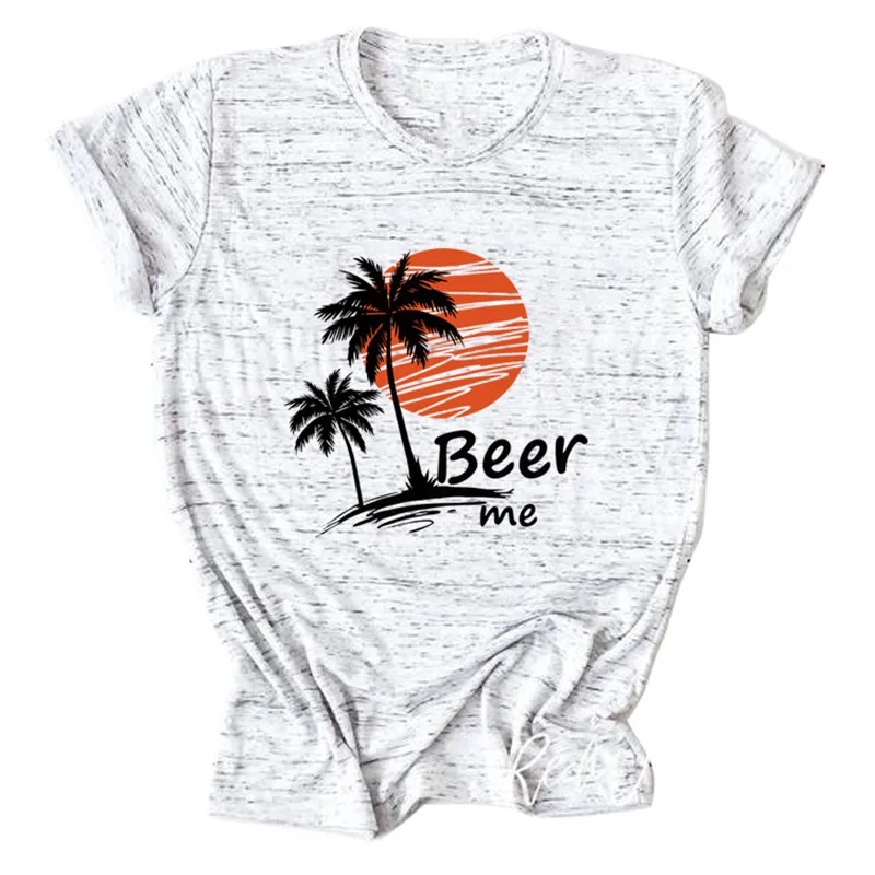 Женская Пляжная футболка Beer Me короткий рукав вырез лодочкой хипстерский Топ
