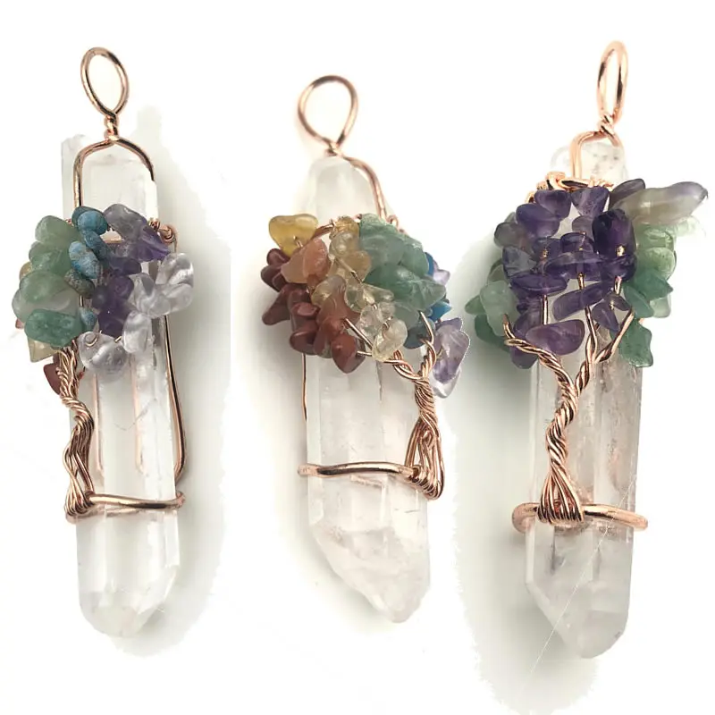 Натуральный белый кристалл большой подвесной Рейки Чакра Древо жизни розовое