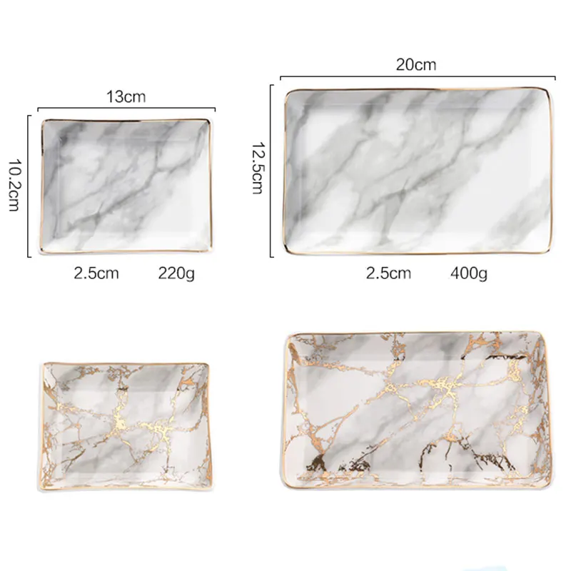 Nordic Home Accessories Ins Popular Gold Inlay Decorate Plate Marble Stripe Ceramic Jewelry Tray Storage Dessert | Дом и сад