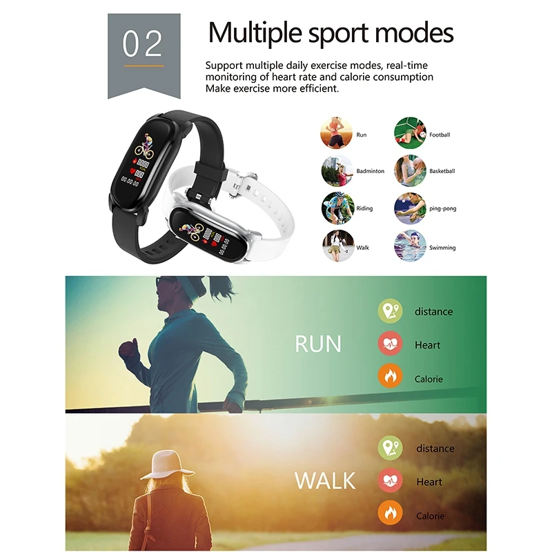

YD8 Smart Bracelet Blood Pressure Heart Rate Temperature Fitness Tracker Sport Wristband Watch For IOS Android