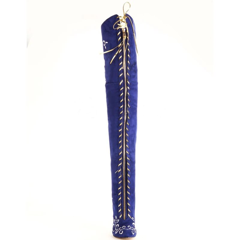 

Minan Ser new 11cm heel height, black, red, blue, suede embroidered knee-high bootsfashionable sexy female boots size US 5-11.5