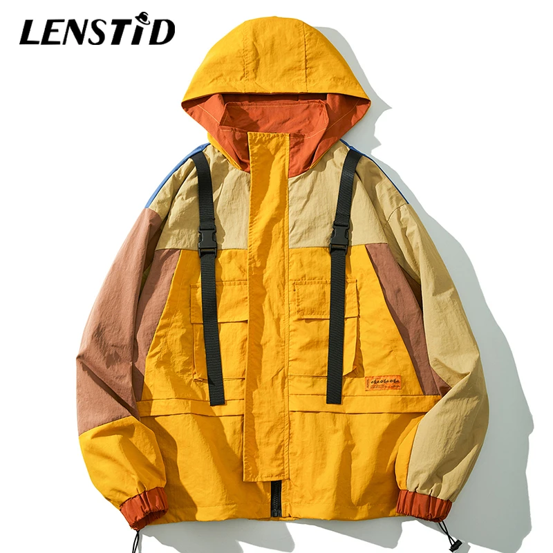 LENSTID осень новый открытый хип хоп цветной блок Винтаж с капюшоном ветровка