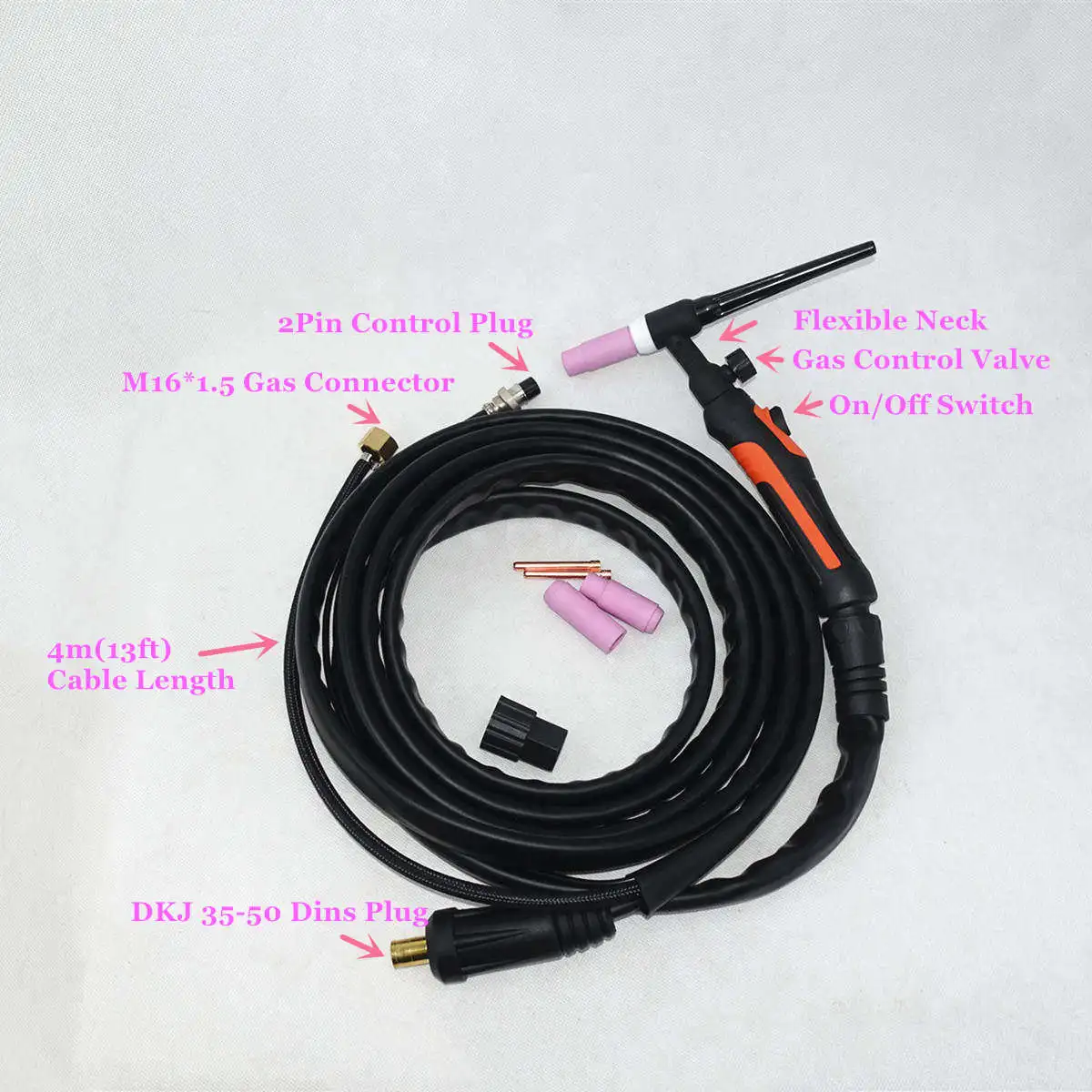 Professional WP17FV TIG Torch Tungsten Arc Welding WP17 4m 13ft Air Cooled WP-17 Flexible Neck Gas Valve | Инструменты