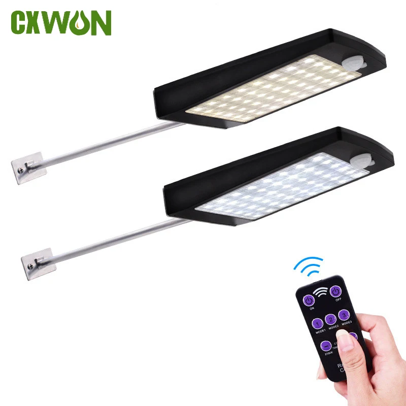 

Уличные фонари на солнечной батарее, 48 светодиодов, уличный водонепроницаемый настенный светильник с пассивным ИК датчиком движения, с дис...