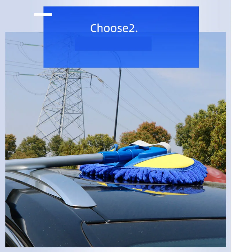 

Car Wash Mop Three-Section Aluminum Alloy Telescopic Rod Car Brush Car Cleaning Supplies Dust Removal And Water Absorption Mop