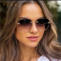 vcka 2021 square rimless sunglasses women brand designer summer glasses fashion sun glasses for men uv400 shades oculos