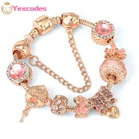 yexcodes new rose gold necklace pink charm women bracelet diy charms bubble bead fine lady bracelet direct gift sales