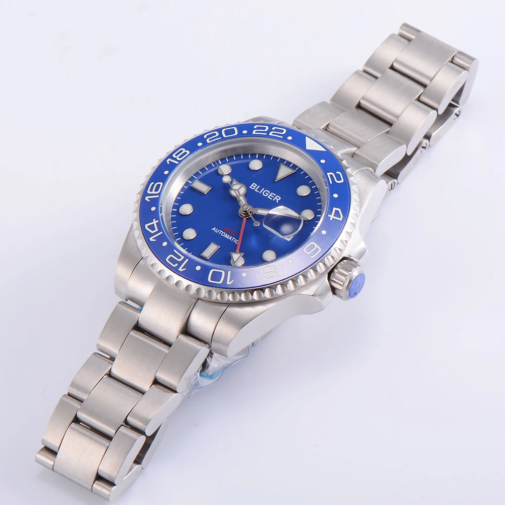 BLIGER 40 мм Мужская модная функция GMT автоматические механические часы со стальным
