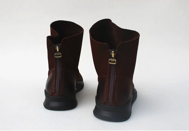 Careaymade-Genuine Leather Thick-soled Women's Shoes Round-toed Original Handmade Single boots Flat-soled Retro Leisure boots