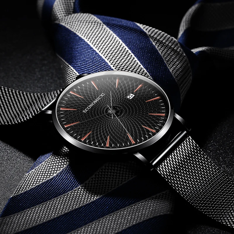 Часы мужские изысканные кварцевые модные деловые с сетчатым ремешком | Наручные