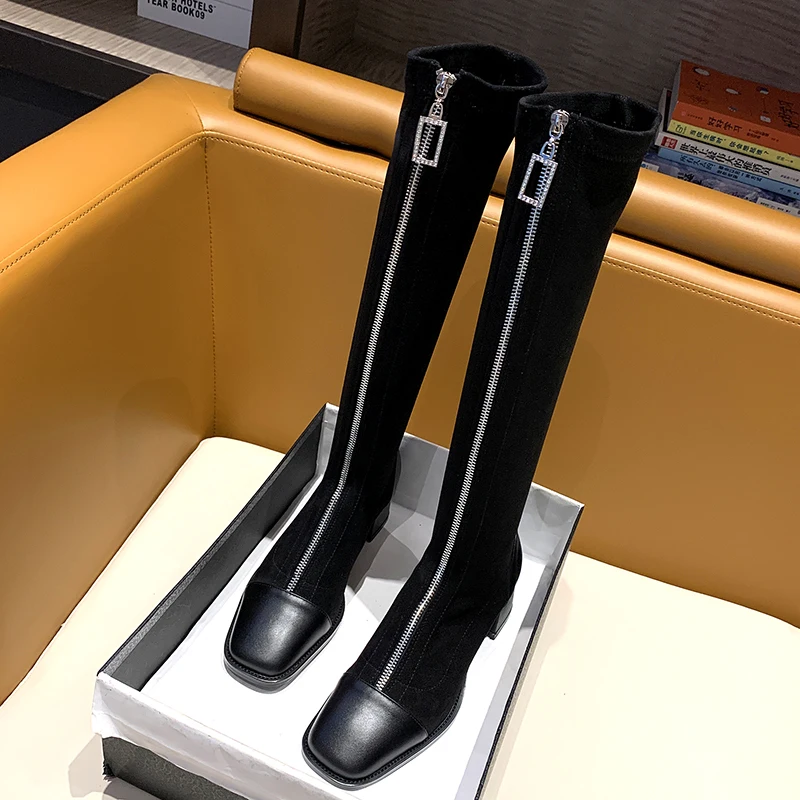 

Square Toe Knee Boots For Women Zip Style Fashion 2020 Winter Knee-High Sexy High Heels Shoes Casual Ladies Female Boots