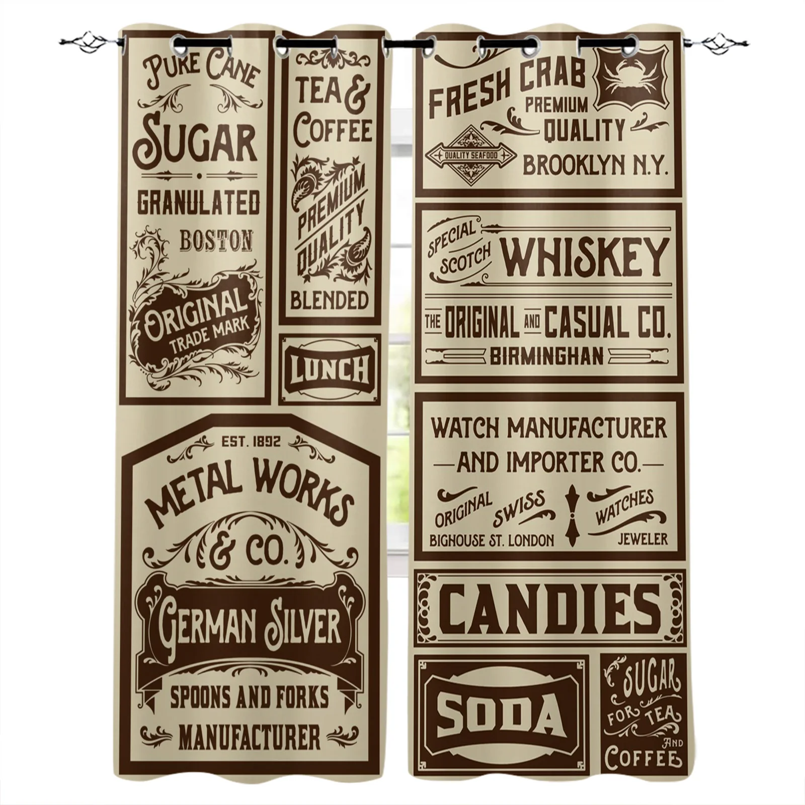 

Newspaper Labels Retro Curtains for Children's Bedroom The Living Room Kids Window Treatments for Kitchen Drapes