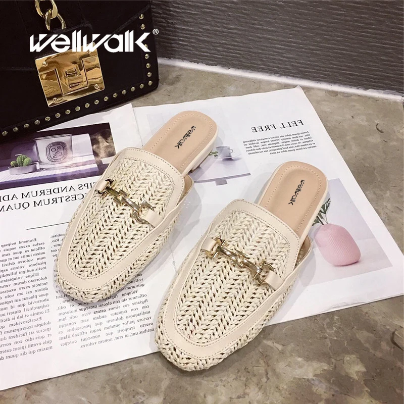 Wellwalk/брендовые туфли без задника с пряжкой; женские тапочки на плоской подошве; женская обувь без шнуровки; соломенная обувь; лоферы; женские тапочки с единорогом