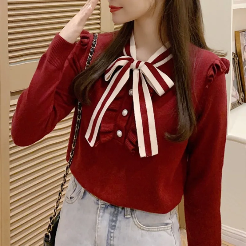 В винтажном стиле С бантом в Корейском свитер для женщин осень-зима с длинным