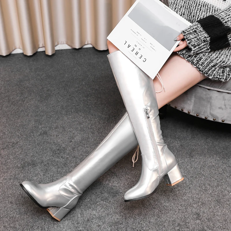 Яркие Кожаные Сапоги цвета шампанского на квадратном каблуке 2024