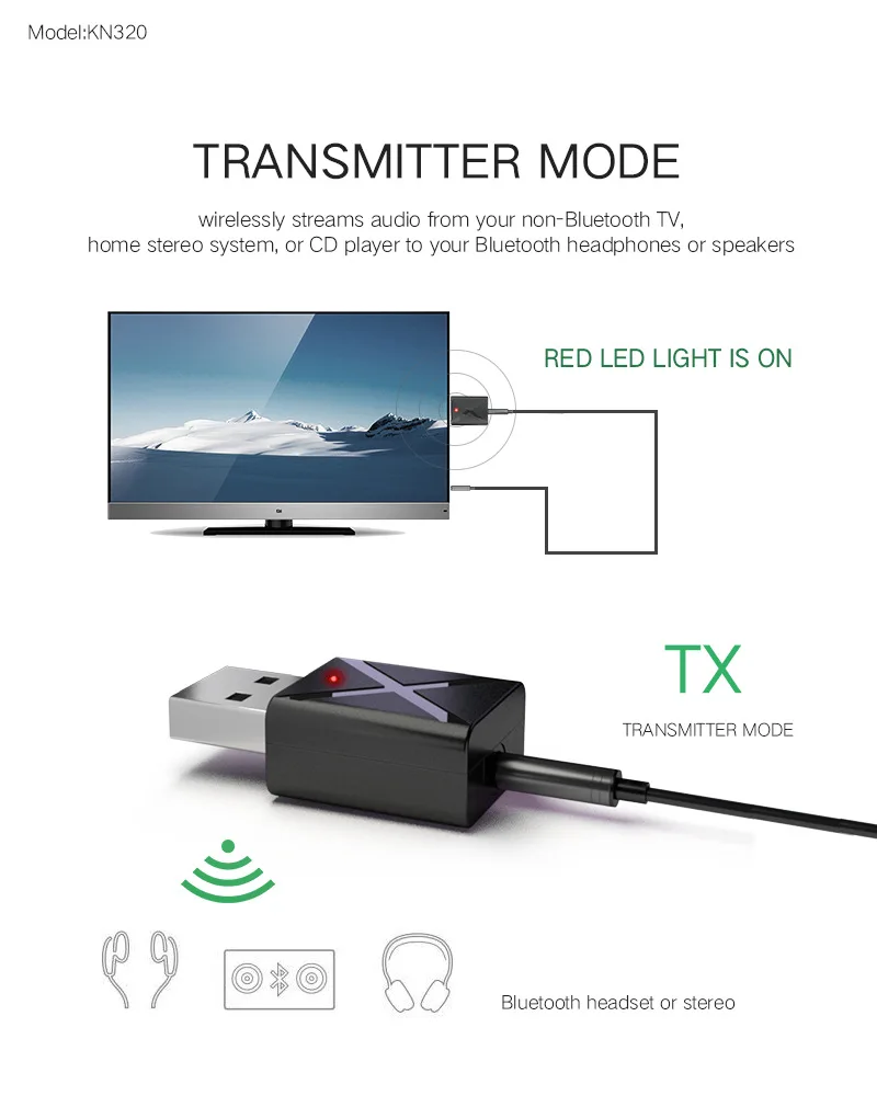 CRDC Bluetooth 5 0 аудио приемник передатчик Мини 3 мм AUX Стерео для ТВ ПК беспроводной
