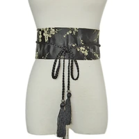 casual plum blossom embroidery floral women belt qz0108 wide belt ladies black red pink suede waistband female