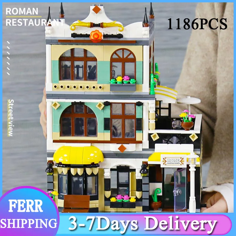 

ZHEGAO QL0936 The Rome Parisian Restaurant MOC Street View Series 1186PCS Building Blocks Bricks Toys Birthday Christams Gifts