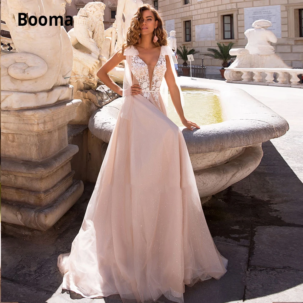 

Женское свадебное платье в стиле бохо Booma, розовое кружевное Тюлевое платье без рукавов, а-силуэт, Пляжное свадебное платье в богемном стиле, праздвечерние чное платье принцессы, 2020
