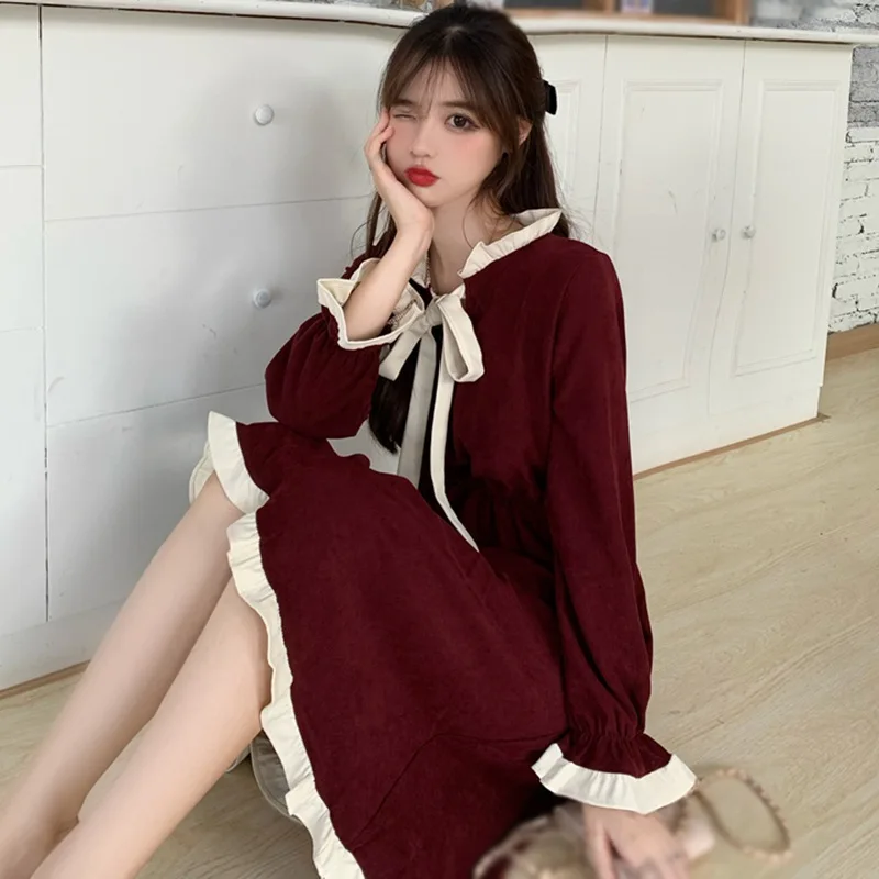 

Preppy Style Butterfly Sleeve Dress Women Korean Fashion High Waist Dresses