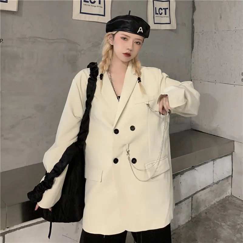 

Black Outerwear Suit Blazer Loose Long Sleeve Female Double Breasted Suit Jacket 2020 Fashion Office Winter Clothes Women