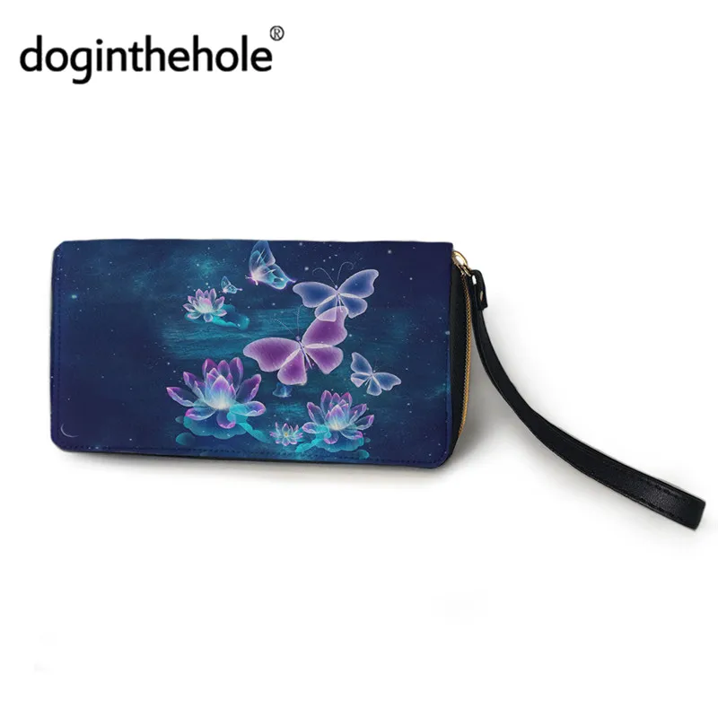

Doginthehole женский клатч с принтом бабочки, кошельки, розовый Лотос, длинный Портативный кожаный чехол для паспорта и карт для девочек, сумка дл...