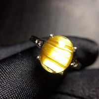 genuine natural gold rutilated quartz adjustable men ring 108 5mm crystal 925 sterling silver wealthy stone ring aaaaaa