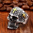 кольца для подростков кольца 2022 тренд перстень мужской подарок мужчине прикольные штучки Мужские кольца в ретро-стиле с черепом и перекрестными узорами