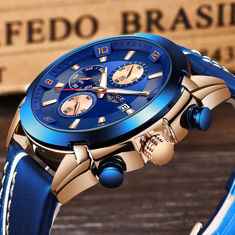 Часы наручные LIGE Мужские кварцевые брендовые Роскошные модные