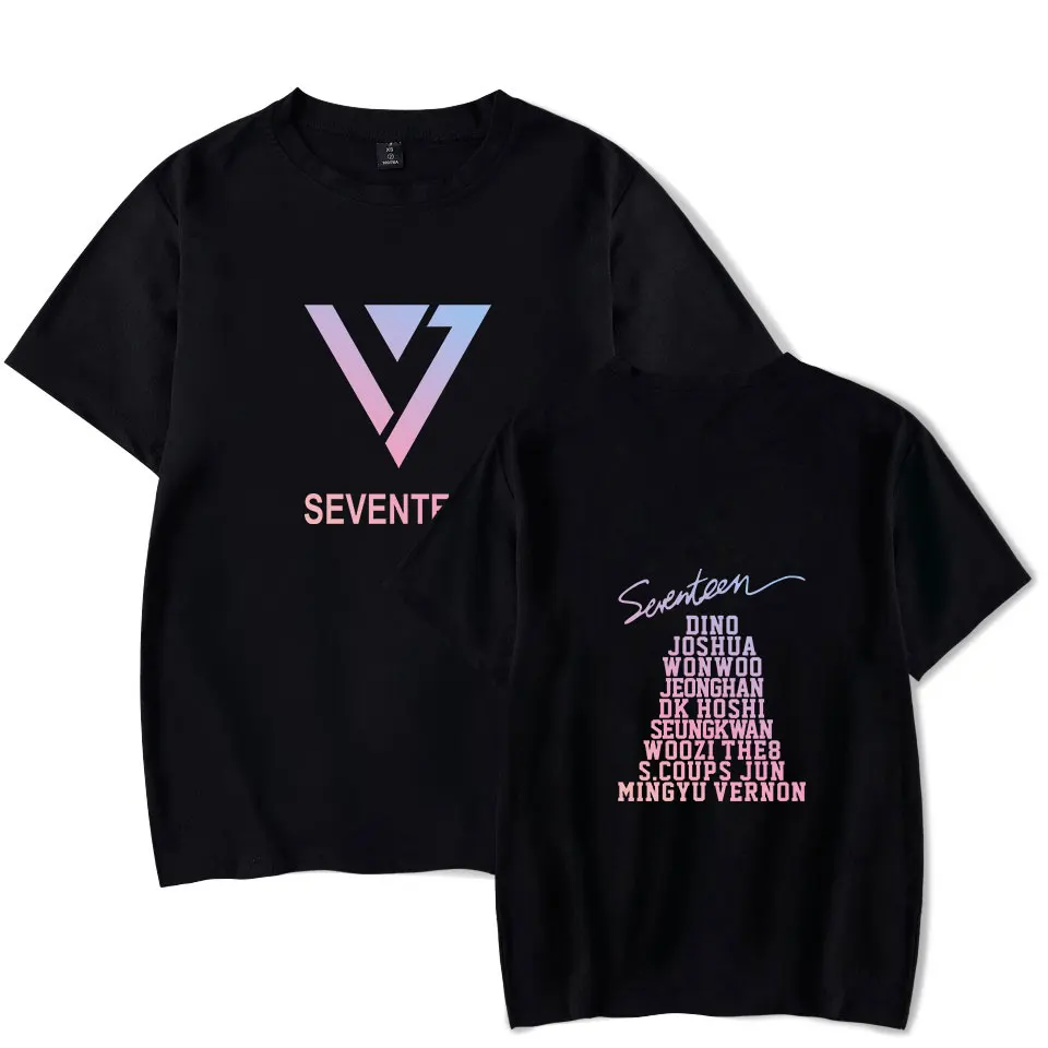 Летняя футболка в стиле K-POP с надписью Seventeen Модная хлопковая коротким рукавом