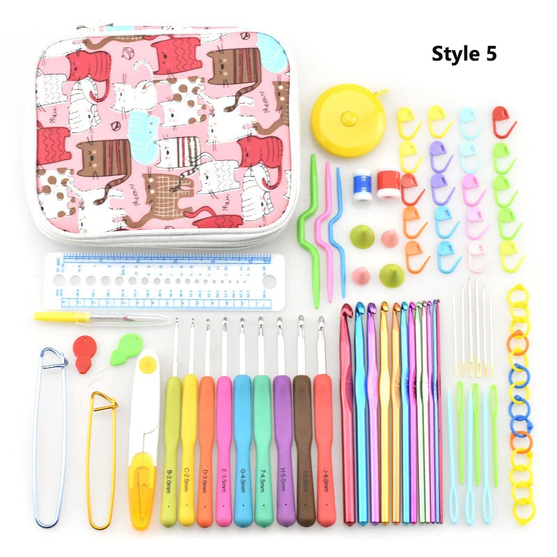 

23 Styles Set Crochet Hook Set With Yarn Knitting Needles Sewing Tools Set Knit Gauge Scissors Stitch Holder Hook For Knitting