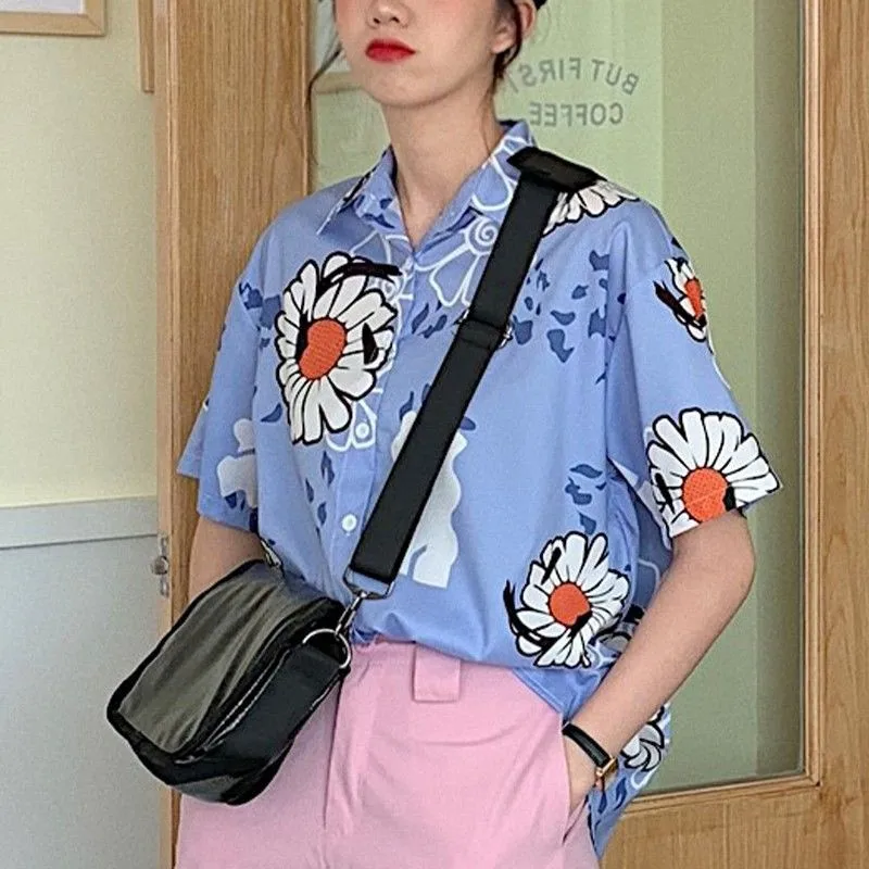 Блузка NiceMix женская с отложным воротником элегантный топ цветочным принтом