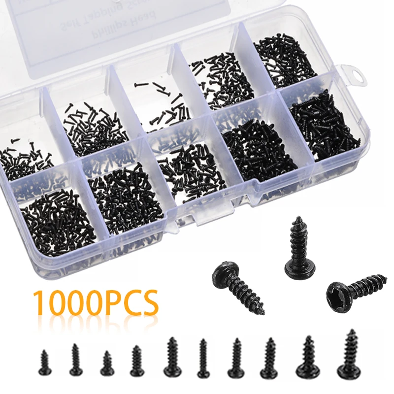 

1000 шт./компл. M1/M1.2/M1.4/M1.7 круглый крестовой Нержавеющая сталь лотка винтов Самонарезающий винт с плоской головкой комплект кабельные наконеч...