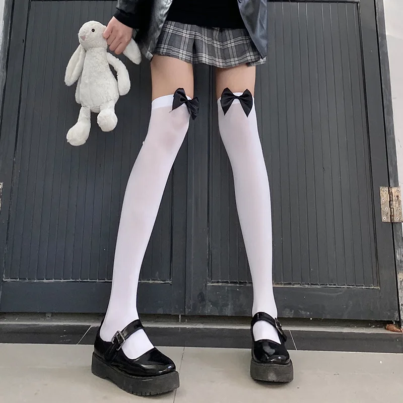

Over The Knee Socks Women's Long Stockings Sexy Jk Black Lolita Socks White Silk Stockings with Bow Sexy Knee High Woman Socks