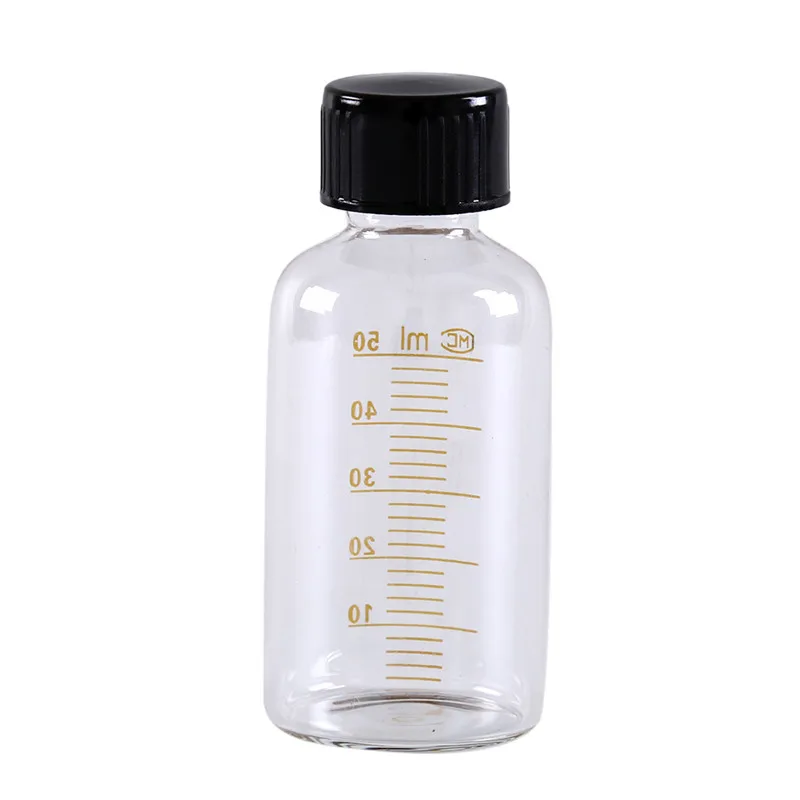 

50ml Plastic Graduation Sample Vials Black Screw Cap Screw On Cover Round Glass Reagent Bottle