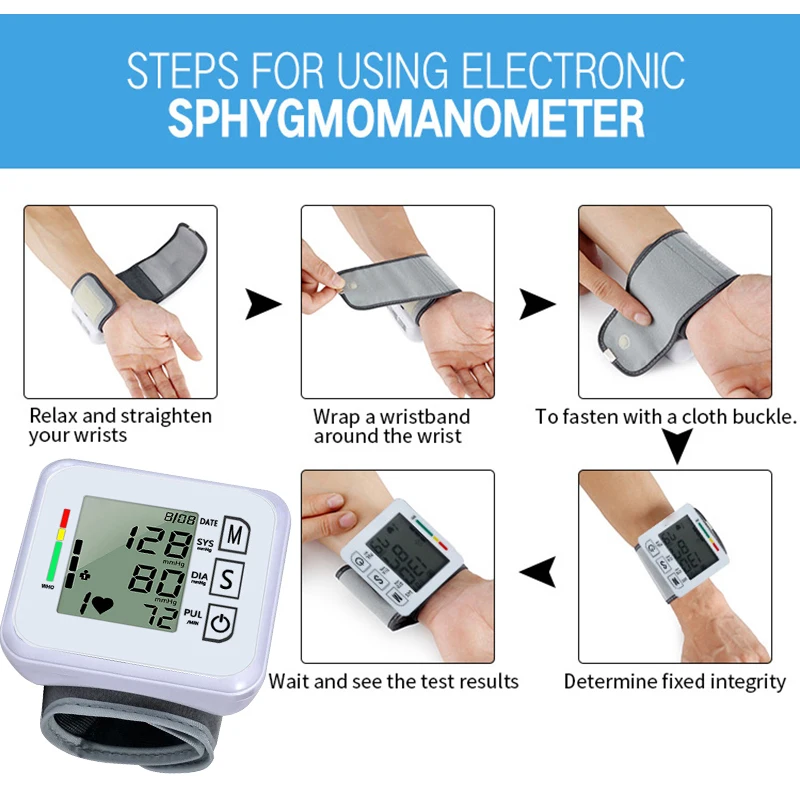 Автоматический цифровой тонометр на запястье сфигмоманометр Тензиометр