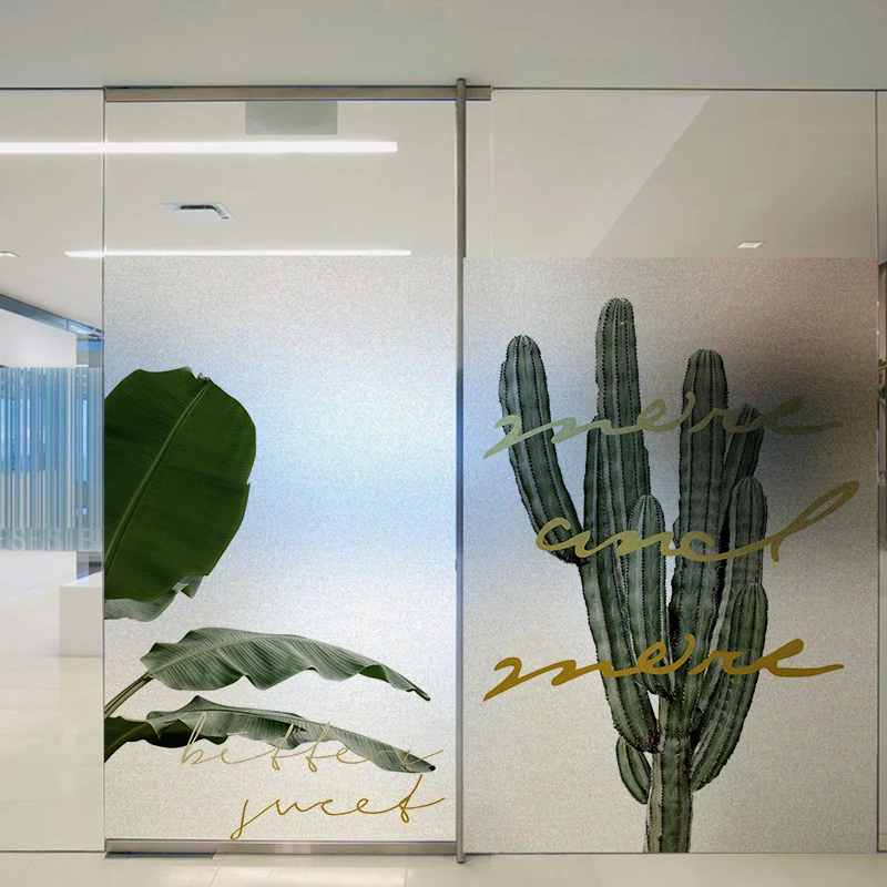 Антистатическая адсорбирующая пленка с зелеными листьями на окно Балкон Ванная