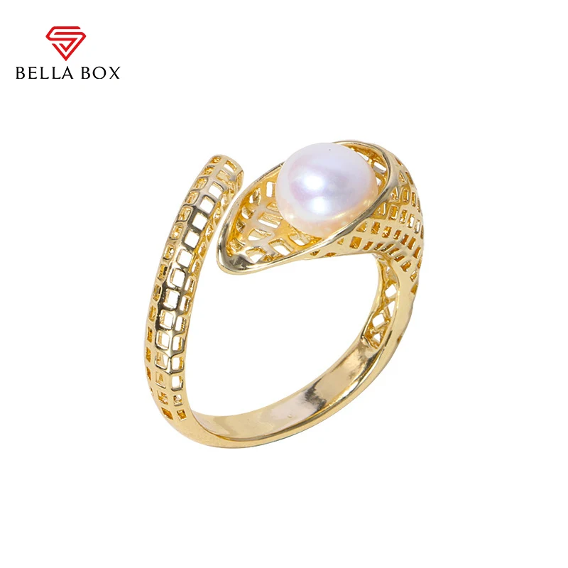

Bella Box Freshwater Pearls Open Rings For Women 925 Sterling Silver With Zircon Unique Design Wedding Engagement Fine Jewelry