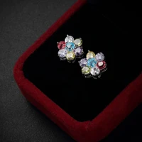 exquisite silver plated seven color flower stud earrings multicolor gems crystal earrings jewelry for women girls birthday gifts