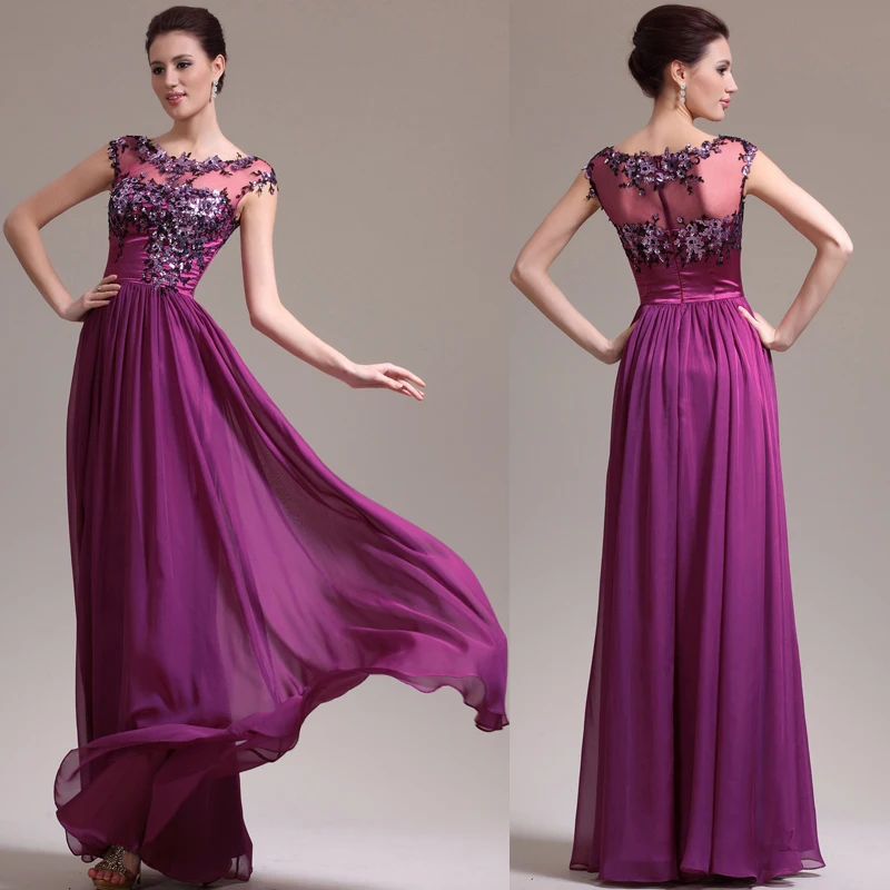 

vestido de renda appliques party dresses 2014 new fashion hot sexy women Formal purple long evening elegant dress free shipping