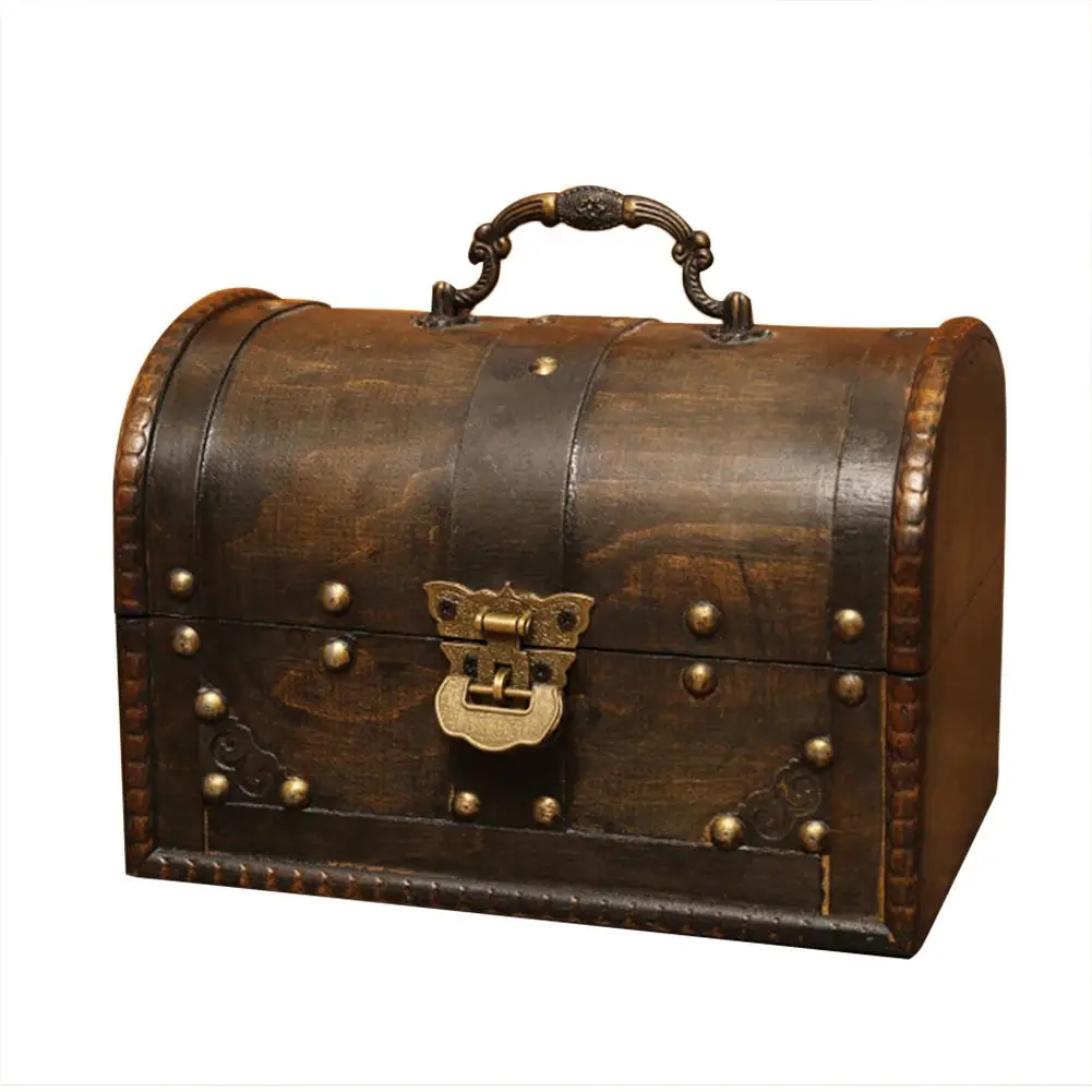 European Nostalgic Storage Box Desktop Sundries Small Home Decoration Wooden Retro Jewelry Treasure With Lock |